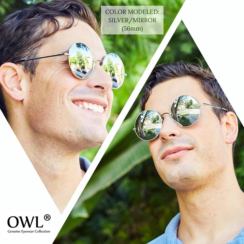 OWL 3 Pairs Round Retro Vintage Silver Mirror Lens Sunglasses Silver Metal Frame OWL - Image 4